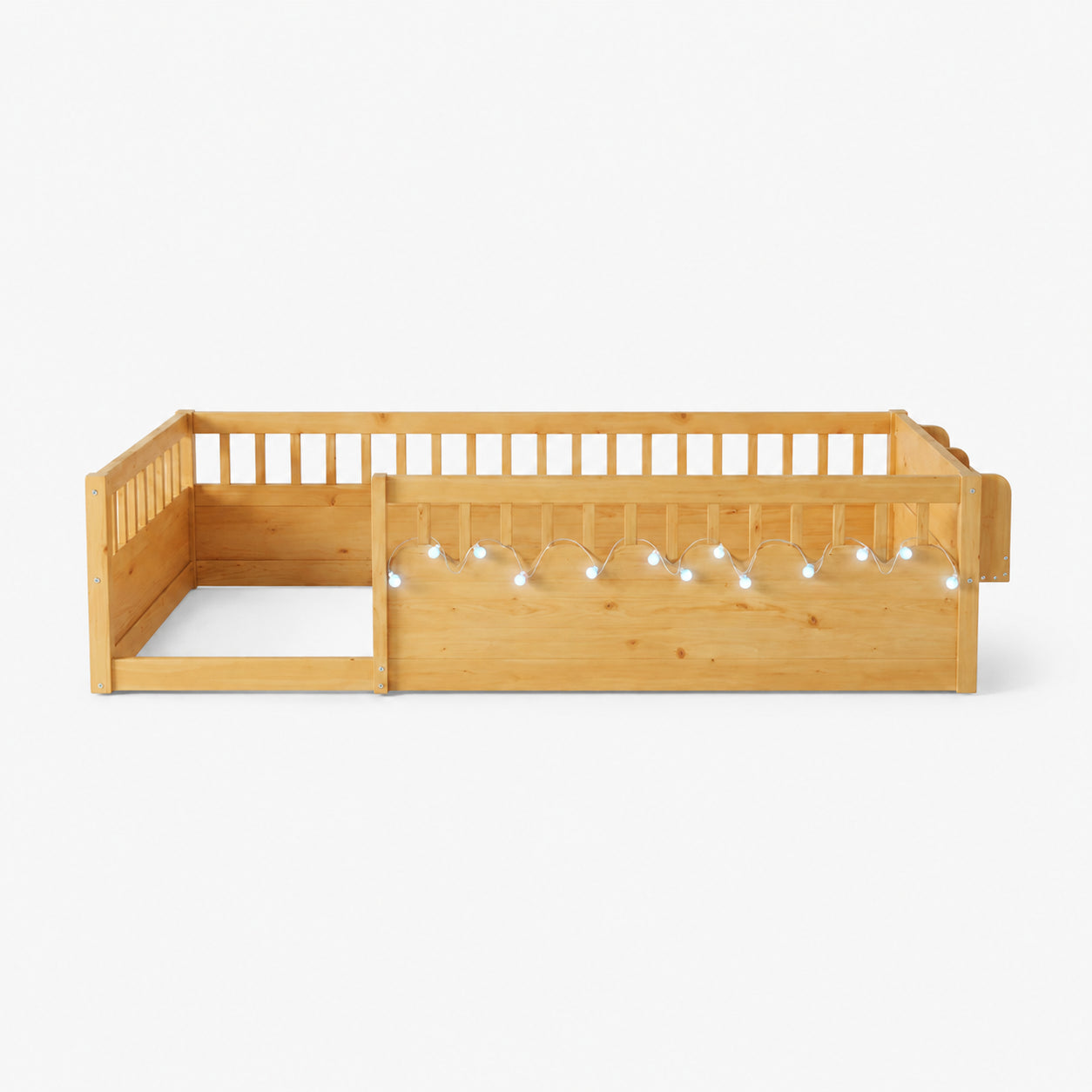 Montessori Floor Bed with Rails, LED Light & Storage Shelf