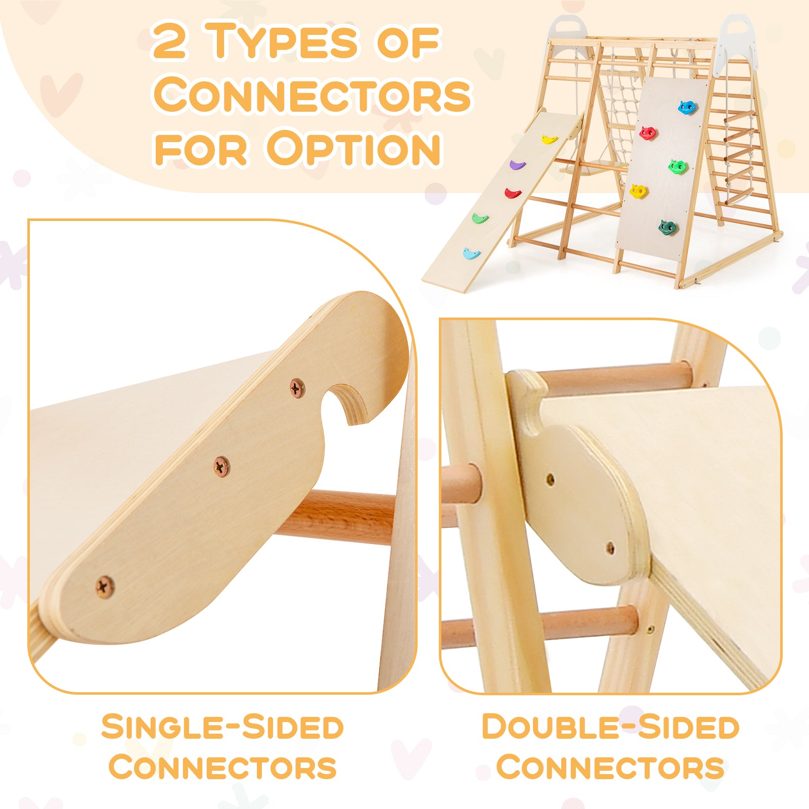Montessori Wooden Indoor Jungle Gym with Monkey Bars with Reversible Slide and Swing